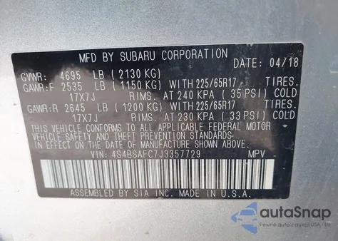 2018 Subaru Outback 2.5I Premium из США, поврежденный, VIN 4S4BSAFC7J3357729